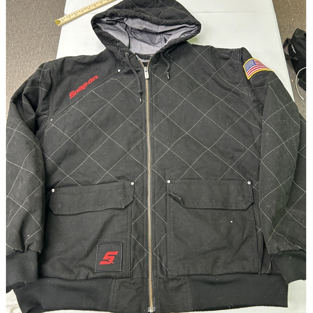 Snap-on Hooded Work Jacket Mens 2XL Black Quilted Canvas Insulated Zip Up G2